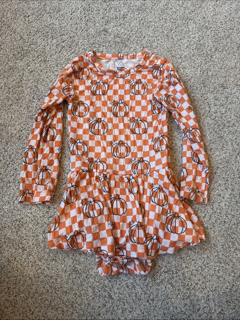 Dream Big Little Co Orange Pumpkin Check Long Sleeve Tutu Dress 18-24 months